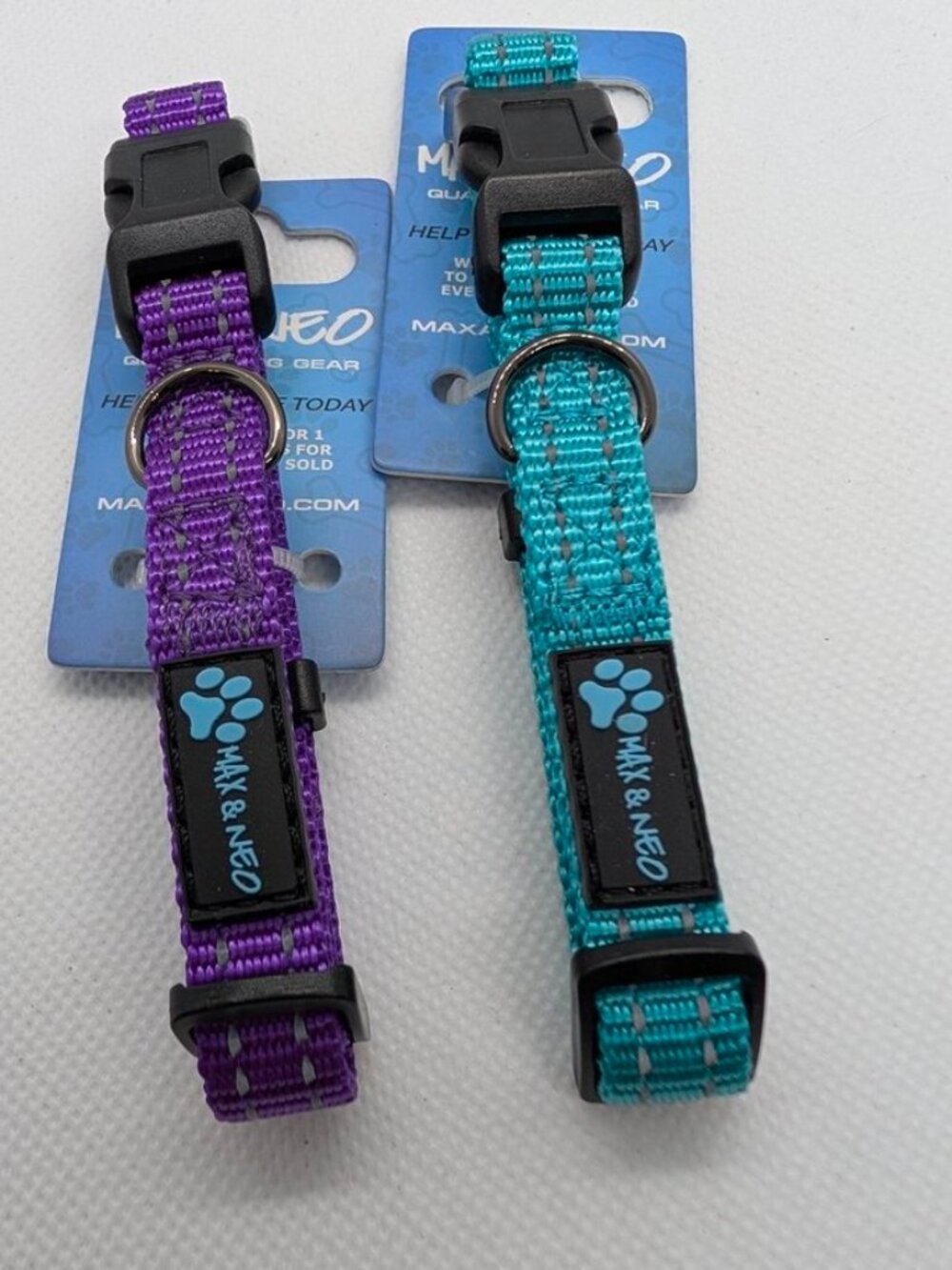 2 Max & Neo X-Small Purple & Teal Dog Collars Reflective Adjustable 8.5"-11" NWT